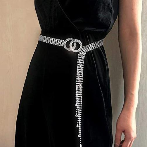 Cross-Border Hot Sale Waist Chain Rhinestone Full Tassel Belt Fashion All-Match Double Ring
