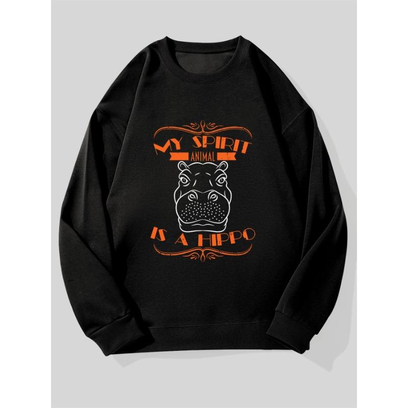 Men'S Funny Hippopotamus Sweatshirt With "My Spirit Animal Is A Hippo" Slogan, Loose Round Neck Pullover, Casual Comfort.