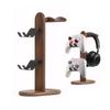 Sakulaya Stylish Wooden Controller Holder, Headphone Stand, Game Controller Storage Rack, Headset Stand, Gaming Desk Organizer, Walnut, Holds 3