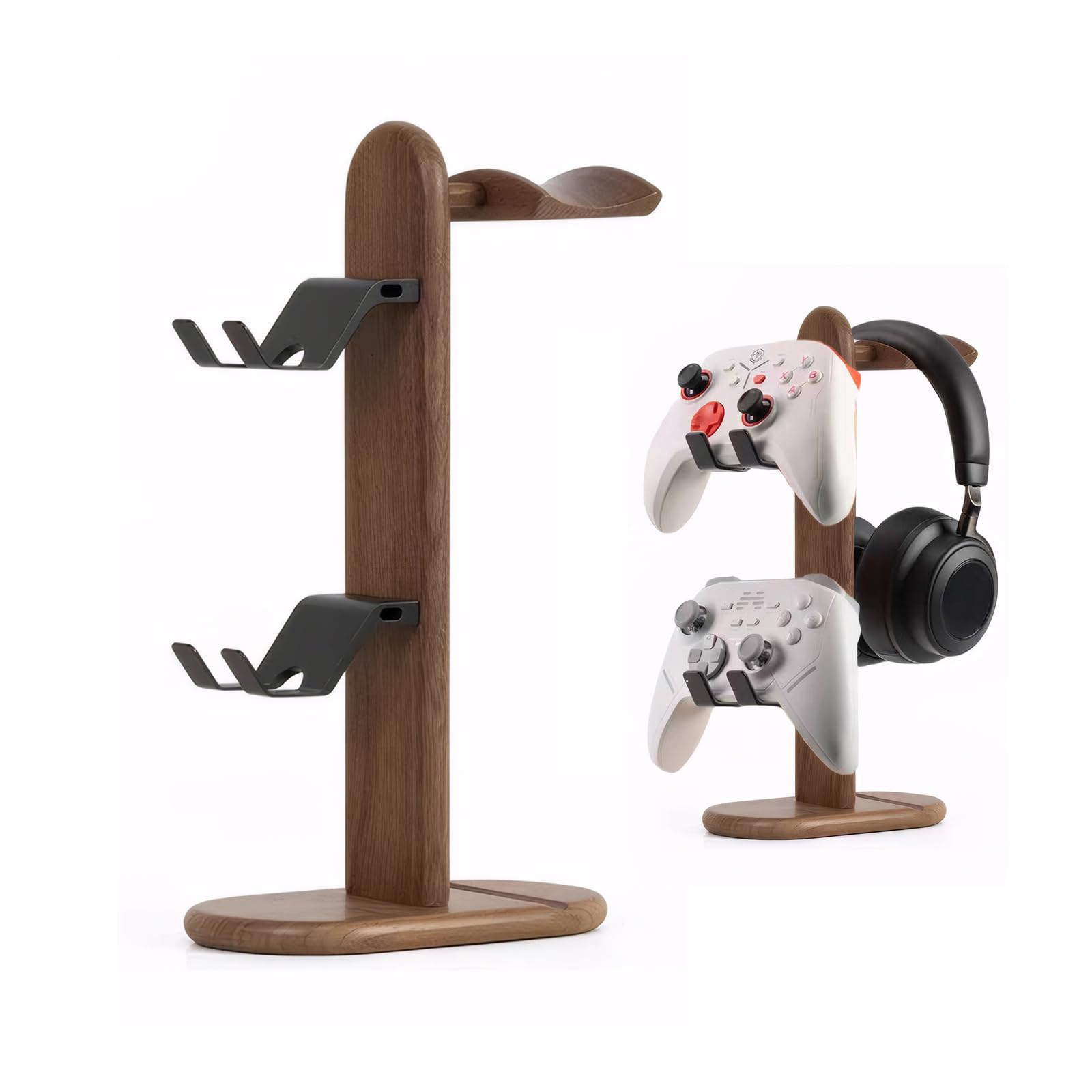 

Sakulaya Стильный деревянный держатель для контроллеров, подставка для наушников, стойка для хранения игровых контроллеров, подставка для гарнитуры, органайзер для игрового стола, грецкий орех, вмещает 3