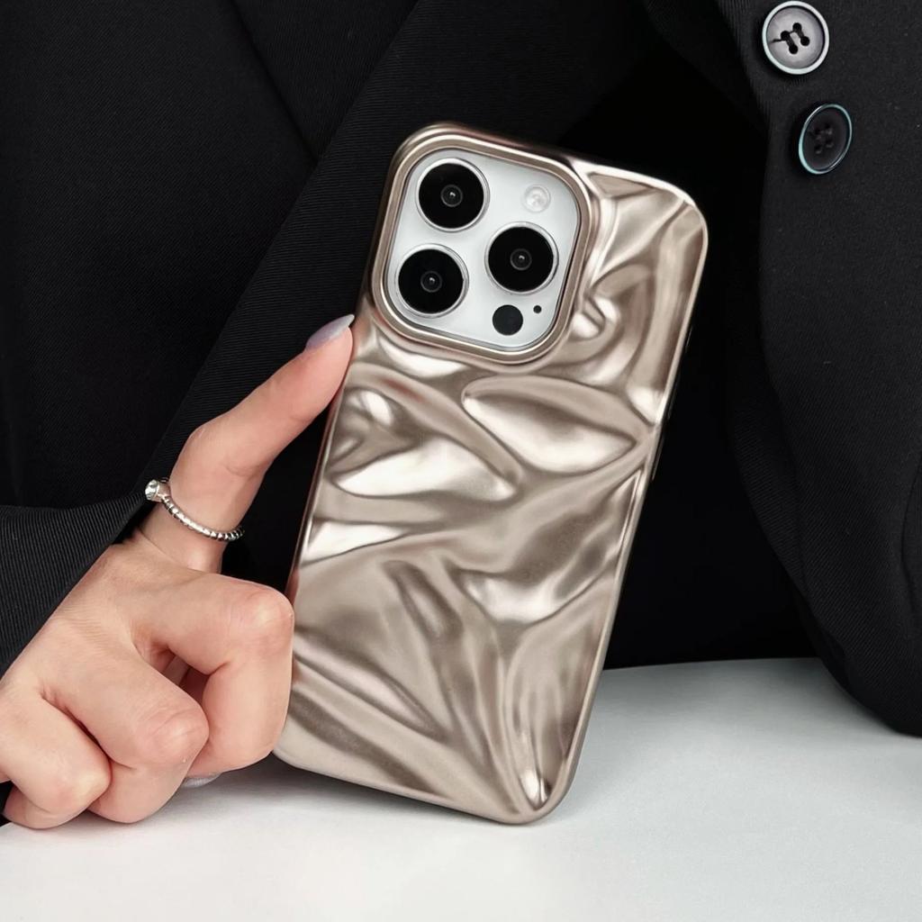 3D Electroplated Wrinkle Matte Case For iPhone 17 Air 16 15 14 Plus 13 12 11 Pro Max Aesthetic Wave Ruffle Soft Silicone Cover