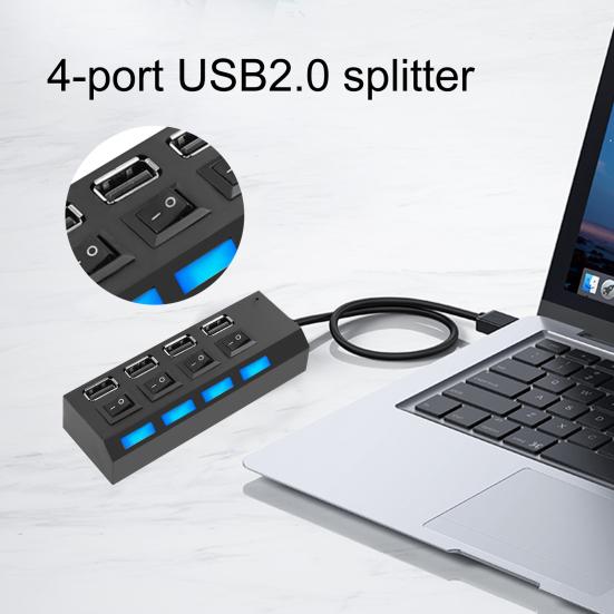 USB2.0 4Port USB Splitter Standard Strip Switch Metal Plug Play Wire Concentrator for Computer