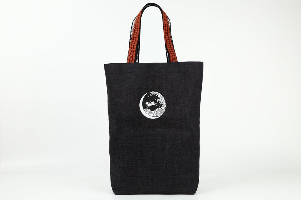 Kurashiki denim tote retro style Japanese vertical made in Japan and Moon bag, pattern, size, (Waves Rabbit)