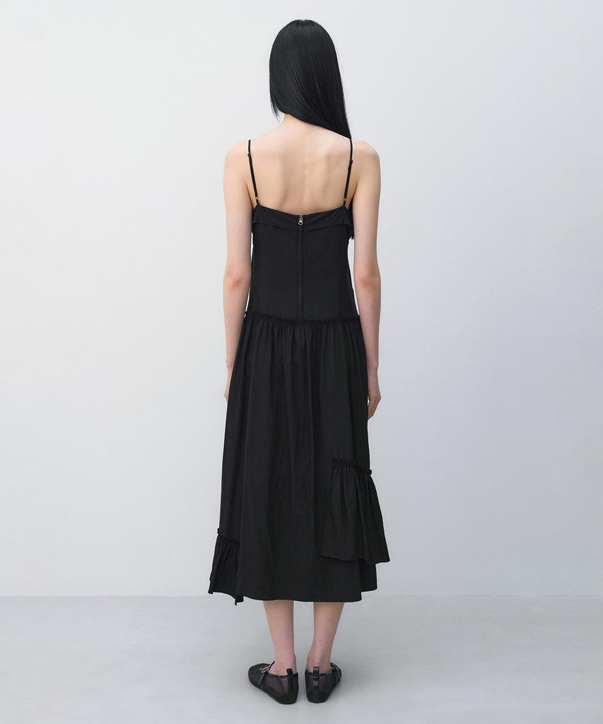 Insilence Woman Vintage Frill Maxi Dress Black
