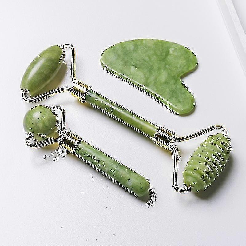 2025 3 In 1 Facial Massage Roller Guasha Board Kit Double Heads Jade Stone Face Lift Skin Relaxation Slimming