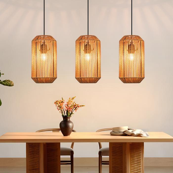 Hängeleuchte - NETTLIFE - Rattan-Kopfleuchter - Schwarz - Ø71 cm - Nordischer Stil - E27