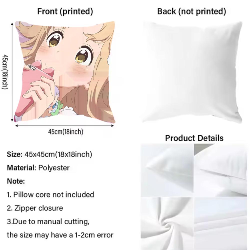 Asagao to Kase-san Cushion Cover Reversible Plush Pillow Cover – For car, sofa, bedroom, perfect as a gift.