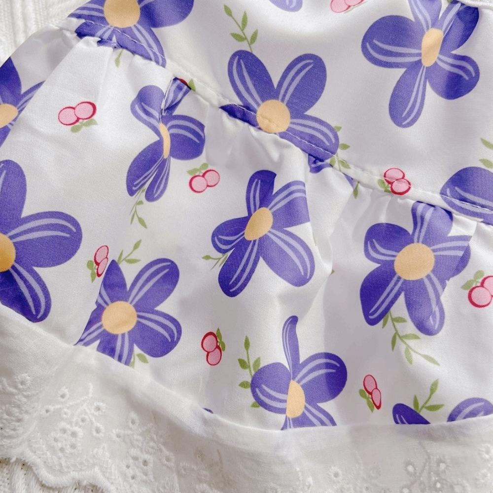 Breathable Floral Dog Skirt Lace-Trimmed Dog Princess Dress Floral Suspender Dress Pet Party
