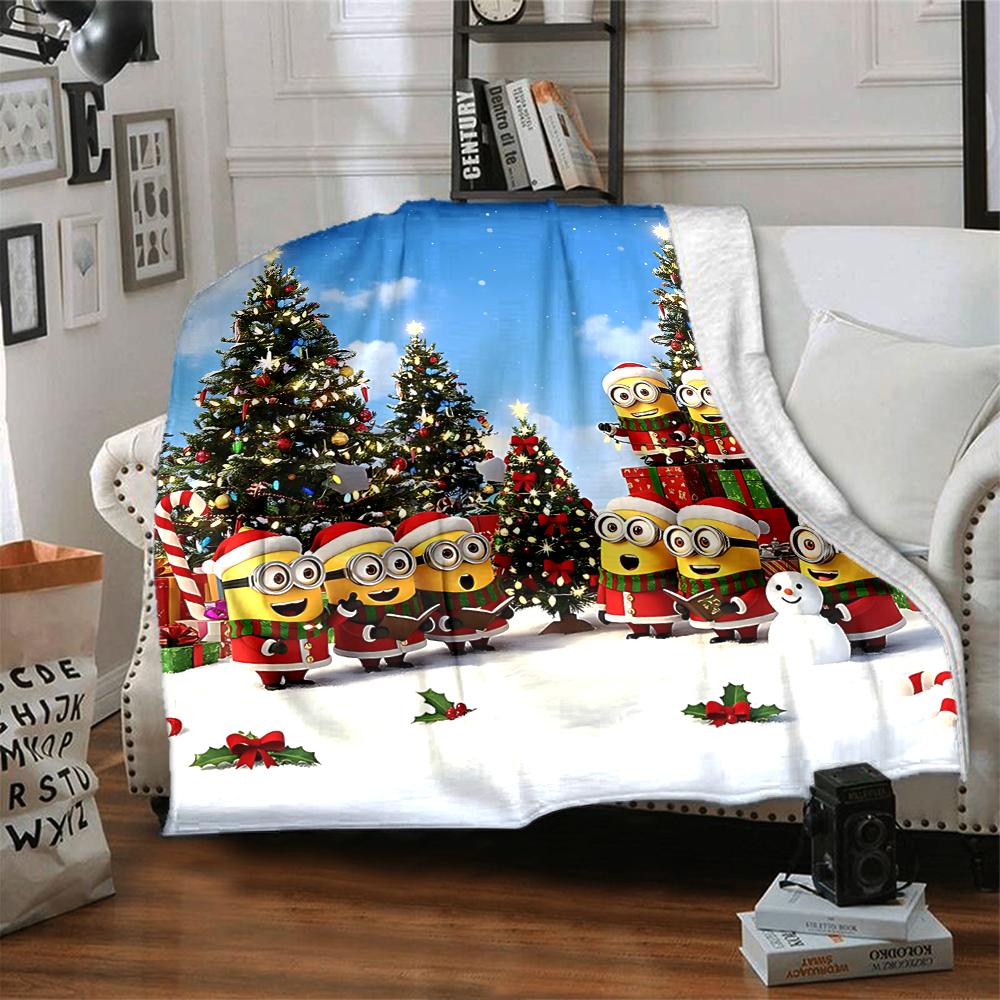1Pc Happy Minions Holiday Wreath Blanket Soft Throw Blanket For Home Bedroom Bed Sofa Travel Office Solid Christmas Blanket