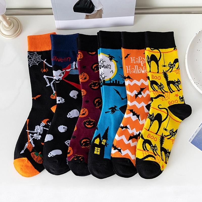 Halloween Socks with Scary Skulls, Vampire Teeth, and Pumpkin Faces Charm Designing Woman Man Autumn Winter Socks