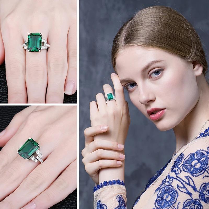 Emerald Gemstone Rings for Women Solid 925 Sterling Silver Ring Silver Wedding Engagement Band Romantic Fine Jewelry Gift