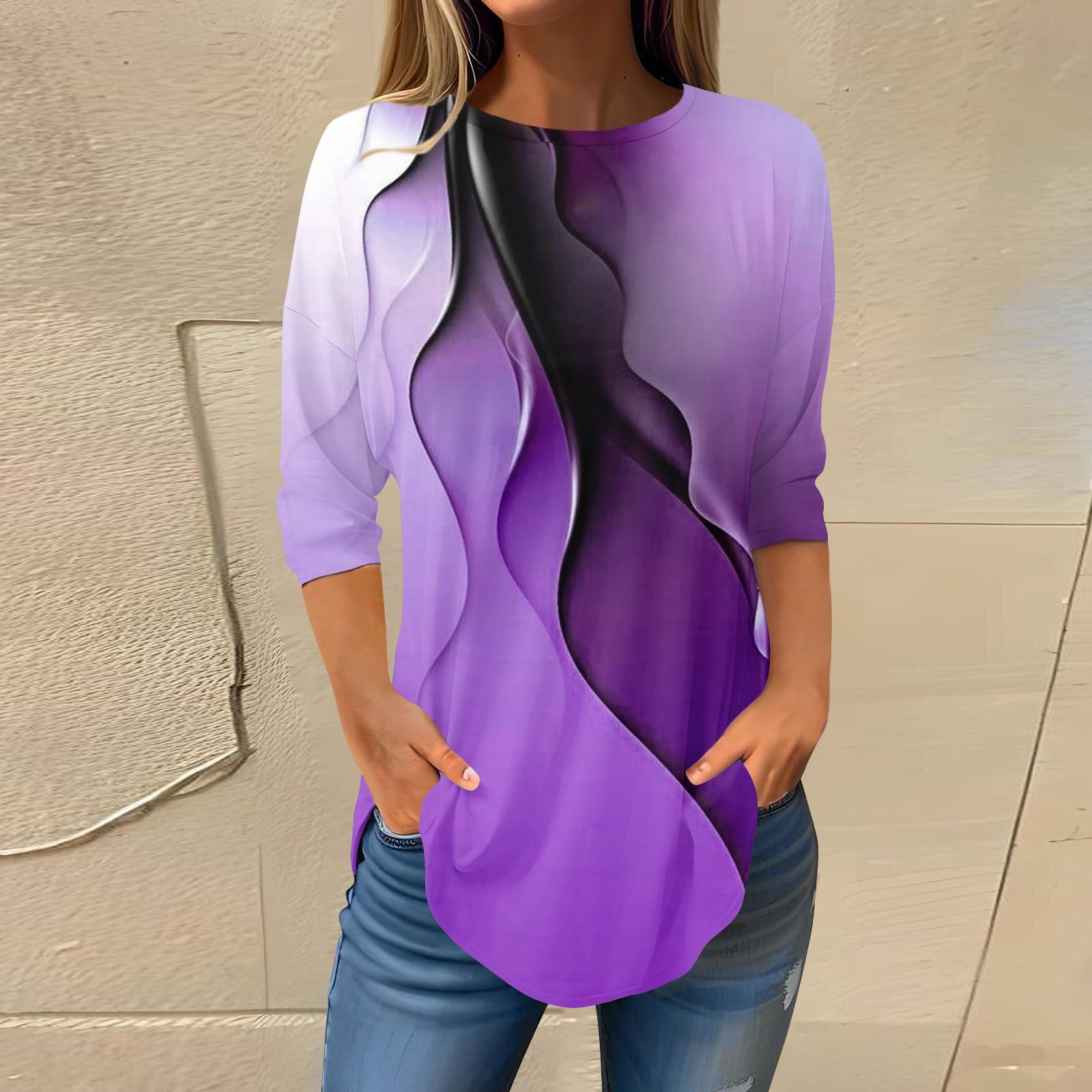 

Женская свободная футболка с круглым вырезом и рукавом 3/4, верхний пуловер XXXL фиолетовый