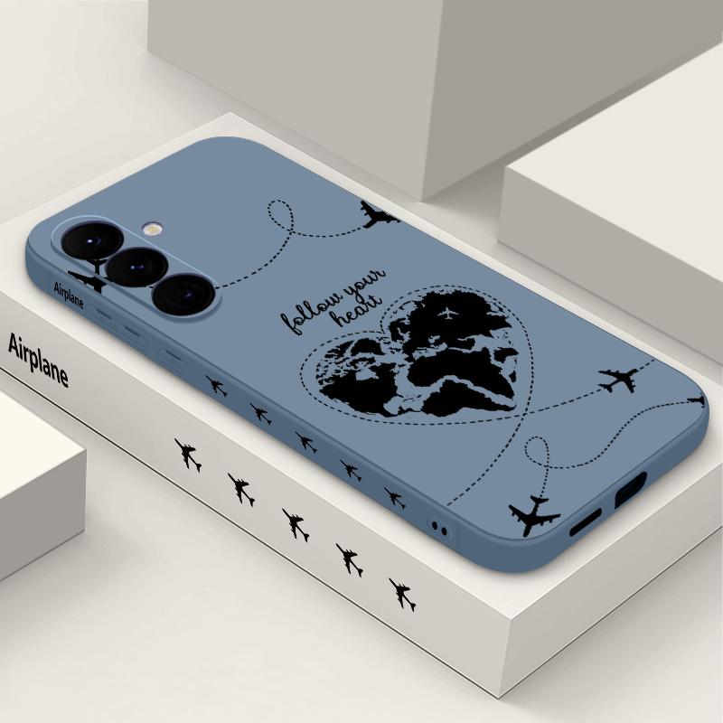 S25 FE Case Airplane Heart Map Print Cover For Samsung Galaxy S26 S25 Ultra S24 Plus S23 S22 S21 FE A14 A34 A54 A15 A25 A35 A55 A16 A26 A36 A56 A17 5G