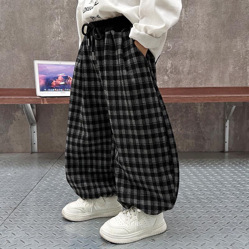 Boys' Korean-Style Loose Plaid Pants - Versatile, Fashionable Spring/Autumn Long Pants for Small To Medium Children (2025)