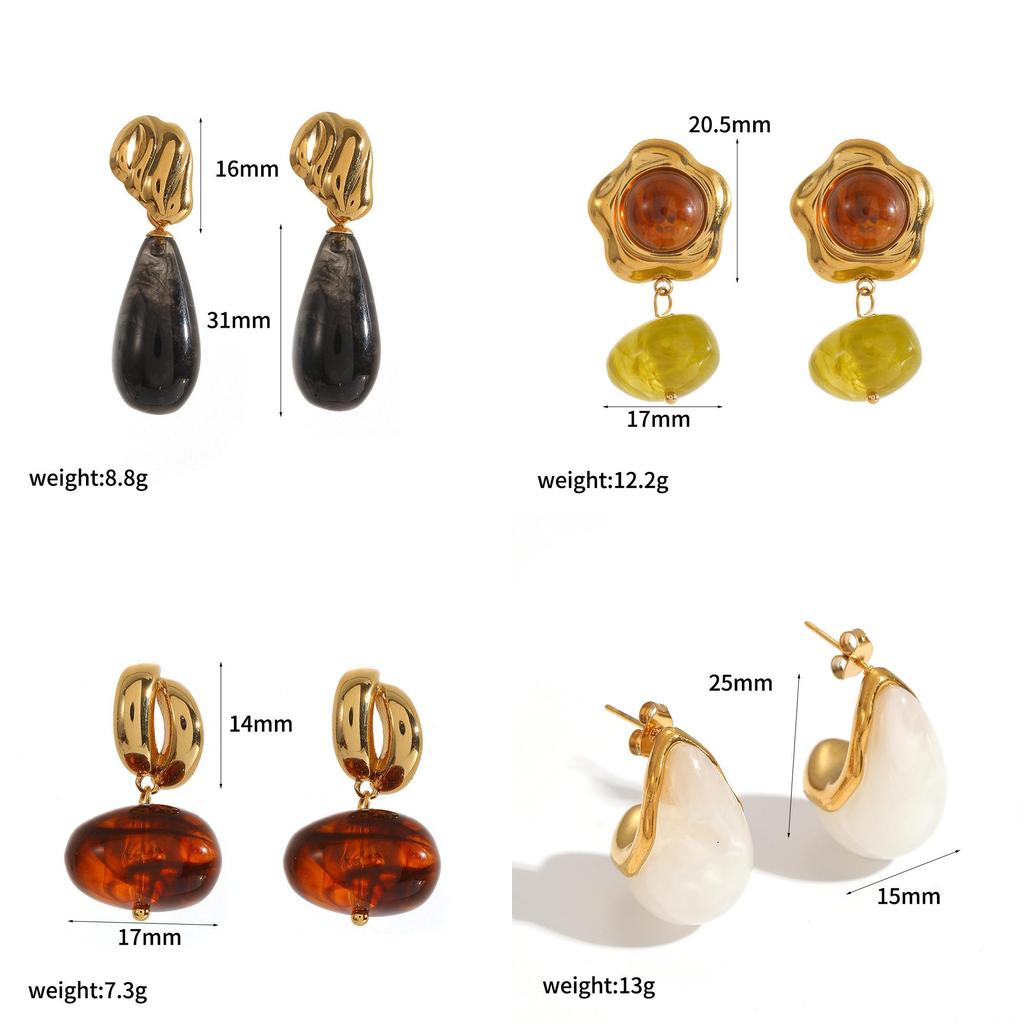Geometric Resin Earrings For Women With Stainless Steel Design Trendy Jewelry