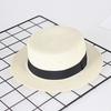 New Women's Hat Ribbon Straw Sun Hat Breathable Large Brim Beach Summer Boater Beach Ribbon Round Flat Top Hat For Women