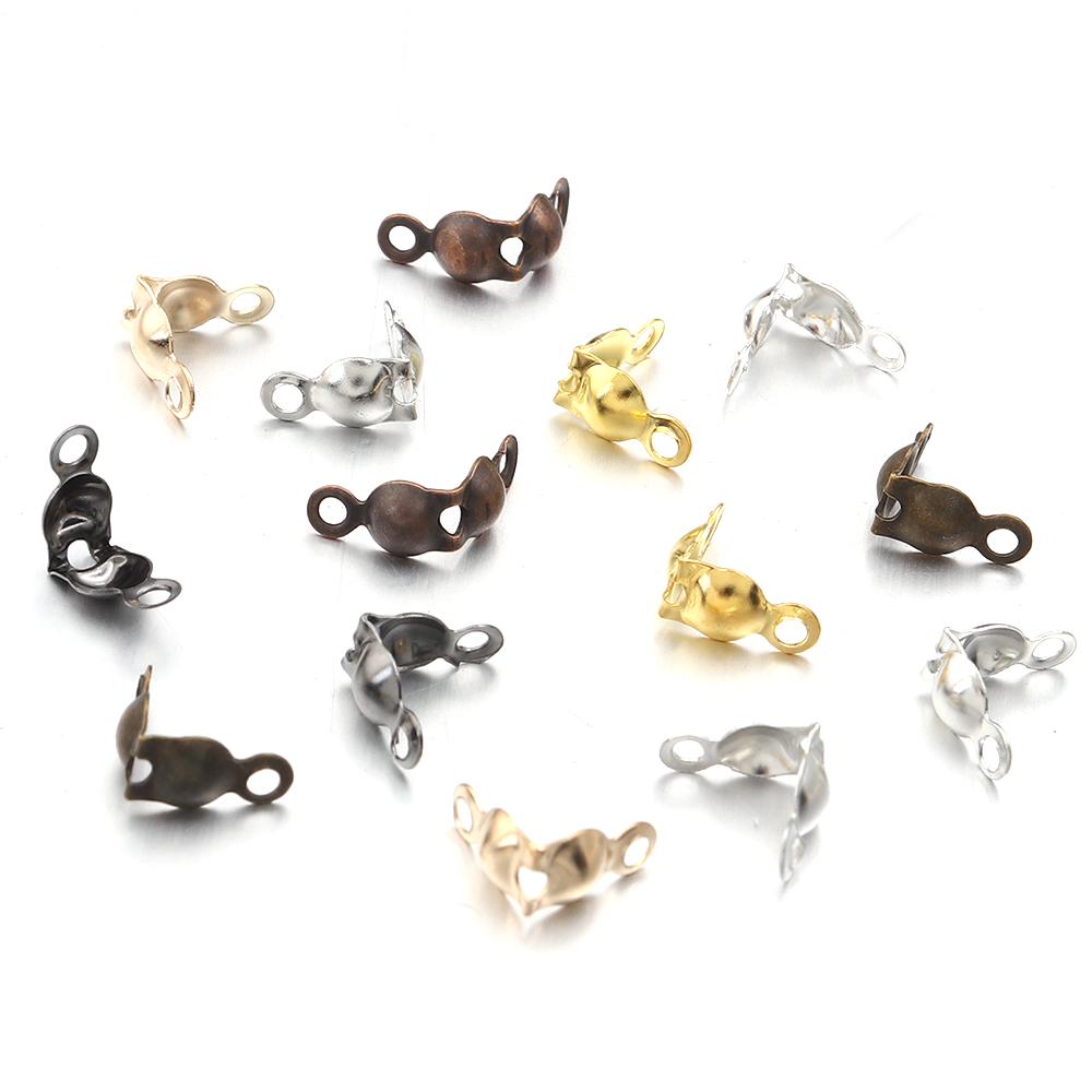 200pcs/lot Connector Clasp 4x7.5mm Crimp End Beads Calotte Fitting Ball Chain Buckle Components For Jewelry Making DIY Bracelets