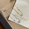 Vintage Blumen Kleeblatt Armband Damen Sterling Blau Türkis Stapelbar Charms Schmuck