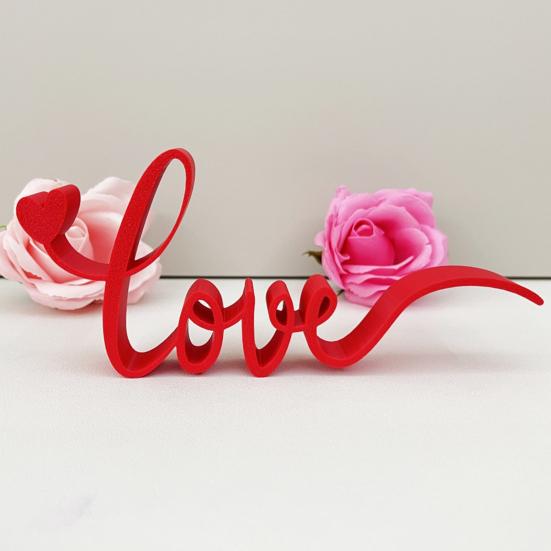 Love Desk Ornament 3D Printed Red Letter Table Sign Valentine's Day Freestanding Tabletop Decor for Living Room Bedroom Mantel Shelf Decor