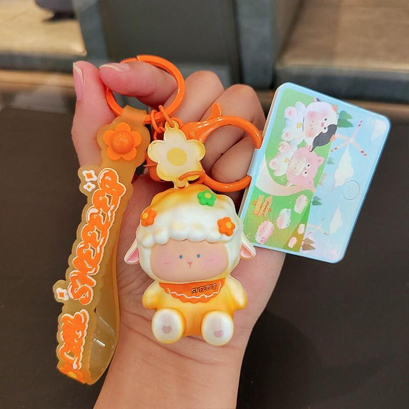 Charming Pvc Yellow Hooded Sheep Keychain Perfect Cartoon Gift And Accessory