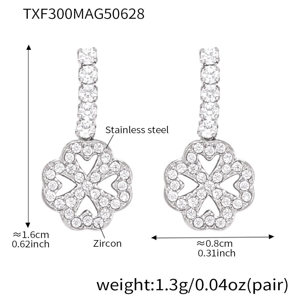 Qiong Yao 5A Zircon Heart & Clover Clavicle Chain Jewelry Set