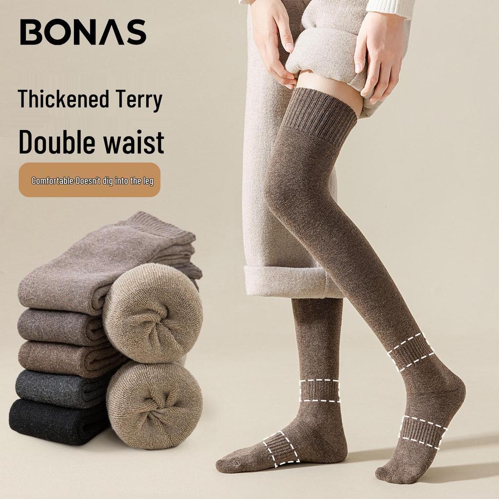BONAS Women's Over-the-Knee Thigh High Socks - Warm, Non-Slip, Non-Binding, Thick Terry for Autumn/Winter.