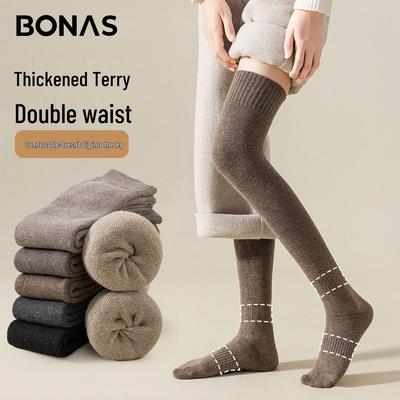 Calze lunghe da donna BONAS sopra il ginocchio - Calde, Antiscivolo, Non costrittive, Spesse in spugna per Autunno/Inverno.