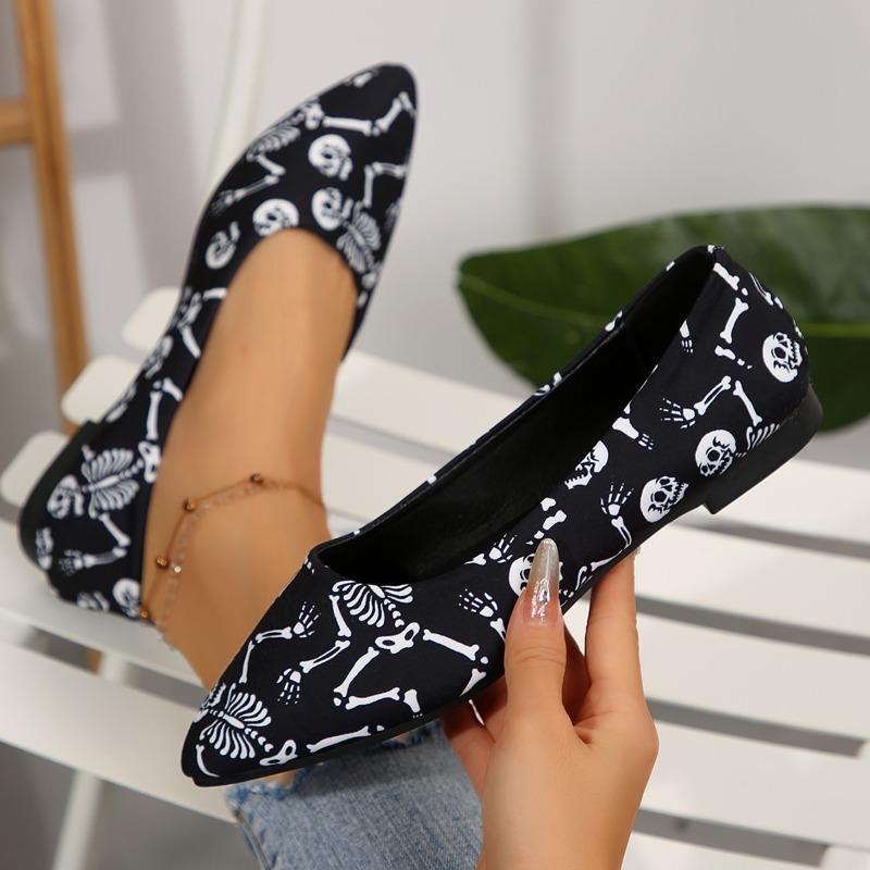 Fashion Women's Fashion Flat Shoes Autumn New Pointed Head Shallow Mouth Cloth Surface Printed Soft Sole Non-slip Low Top Shoes