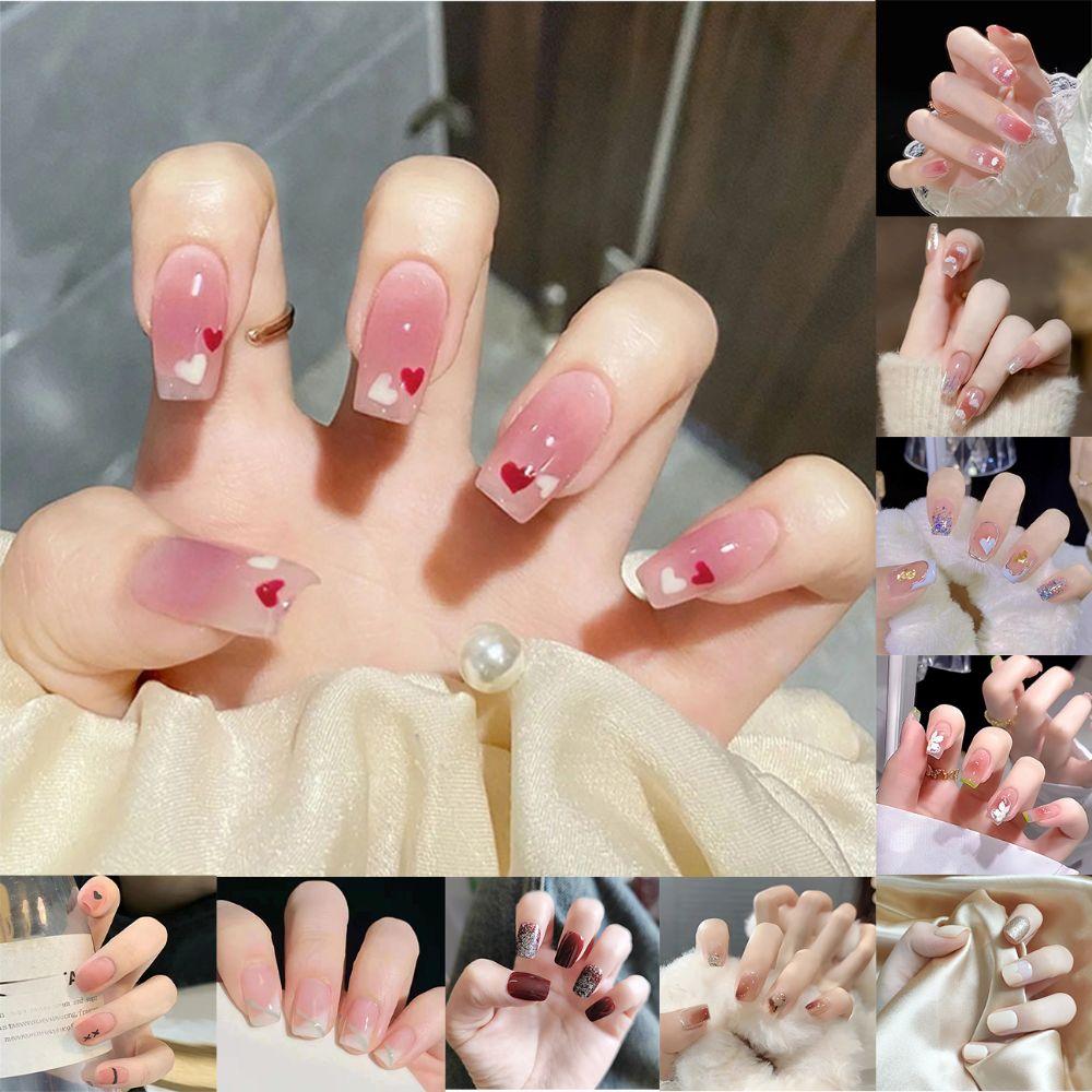 With Glue Fake Nails Gradients Nail Tips Waterproof French False Nails  for Women and Girls