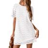 Summer Casual Short Dresses Embroidered Lace Short Sleeve Boho Dress Beach Vacation Clothes