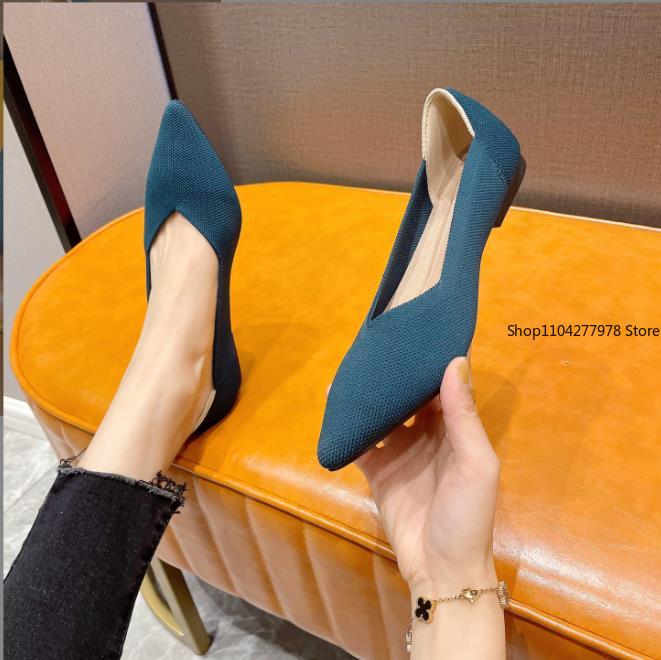 Fashion Spring and Autumn Flat Shoes Fashion Leisure Women's Flat Shoes Loafers Pointed Knitting Elastic Comfortable Boutique Shoes 43