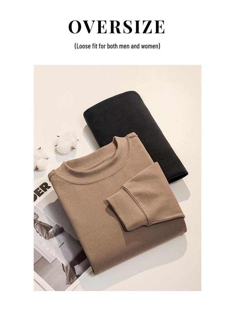 Korean Women's Fleece Stand-Up Collar Sweatshirt - Warm, Elastic, Loose-Fit Autumn/Winter Long-Sleeve Top
