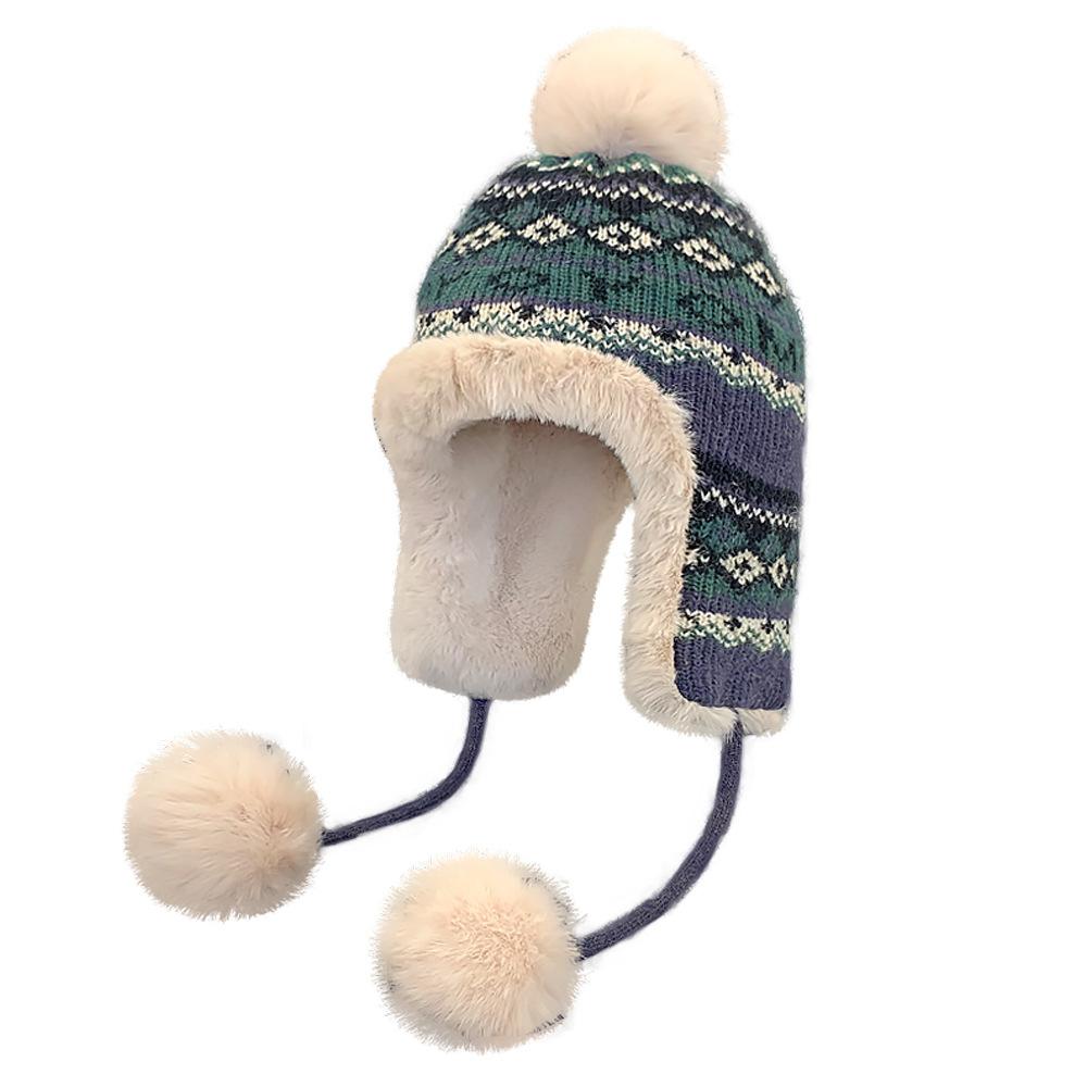 Wool Hat Women's New Winter Jacquard Knitted Hat Warm and Cold Ear Protection Hairball