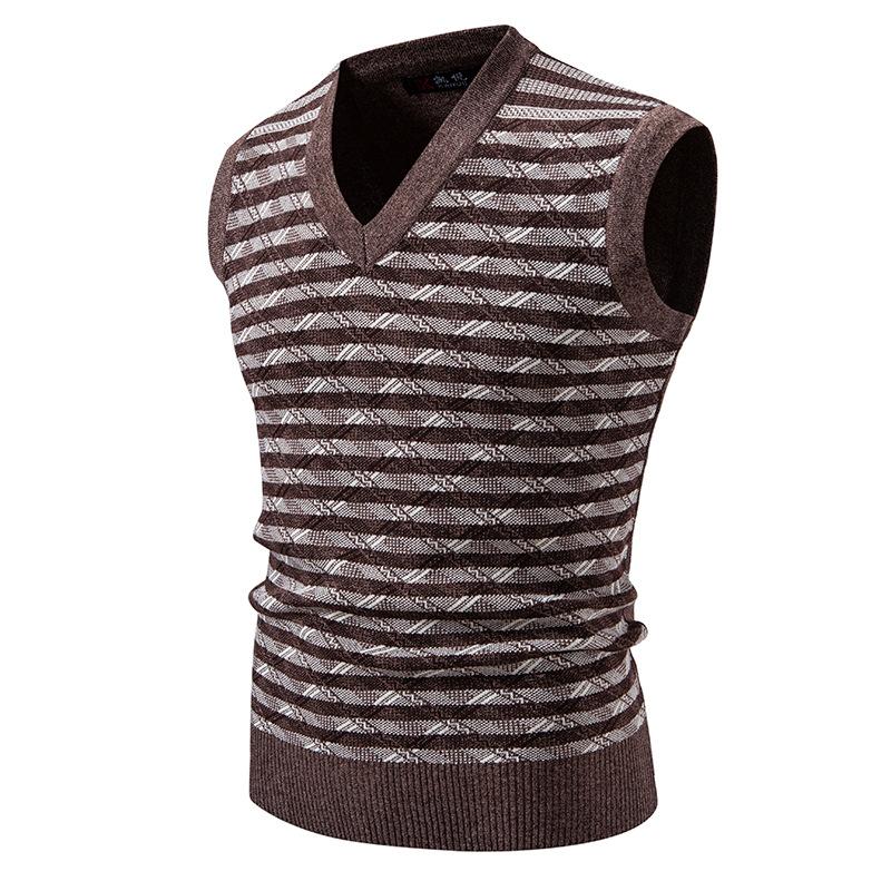 Men's Sleeveless Sweater Striped Wool Vest Vest V-neck Pullover Autumn and Winter New Knitted Sweater