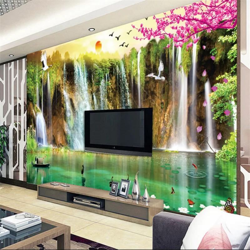 Tapeta 3d tekoucí voda a bohatí vycházející slunce voda 3d tapeta