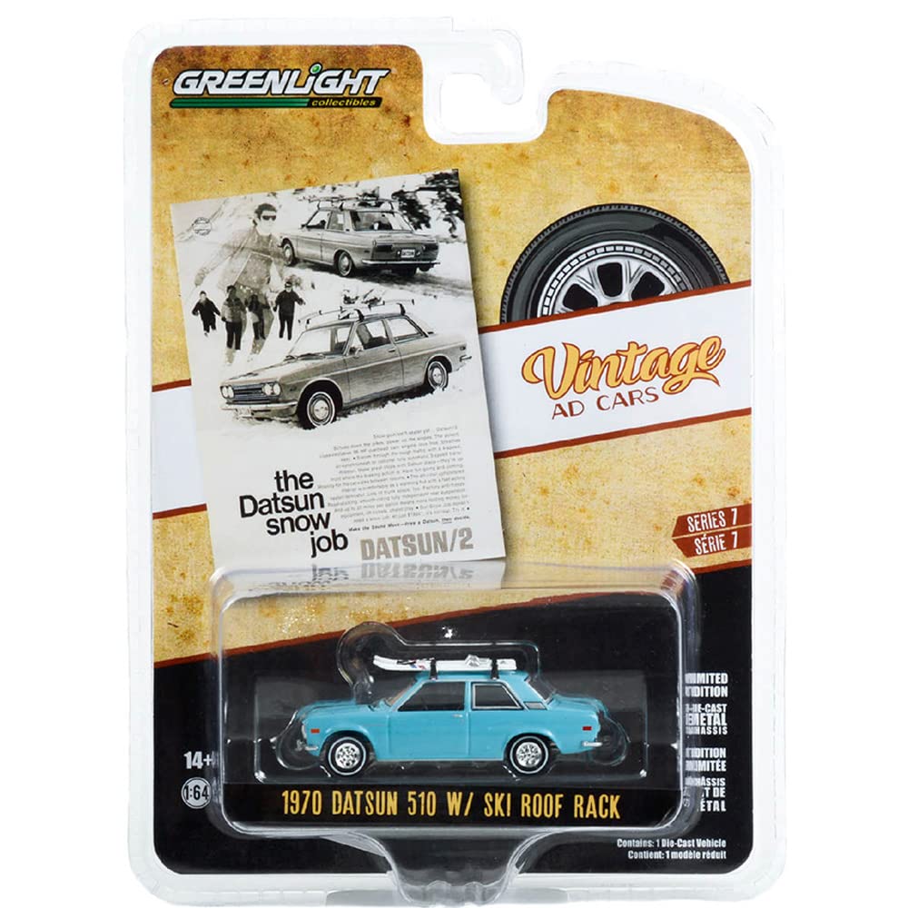 

GREENLIGHT МАСШТАБНЫЕ РЕКЛАМНЫЕ АВТОМОБИЛИ ВИНТАЖНОЙ СЕРИИ DATSUN 510 БАГАЖНИК НА КРЫШЕ Greenlight масштабные рекламные автомобили винтажной серии 7 1970 Datsun 510 с лыжным багажником на крыше 164 7-1970
