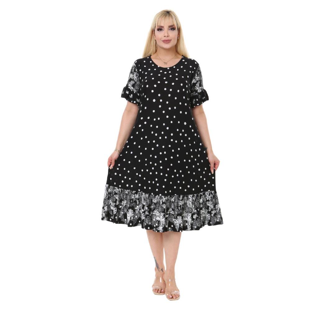 Women's Plus Size White Butterfly Polka Dot Pocket Dress With Ruffle Skirt