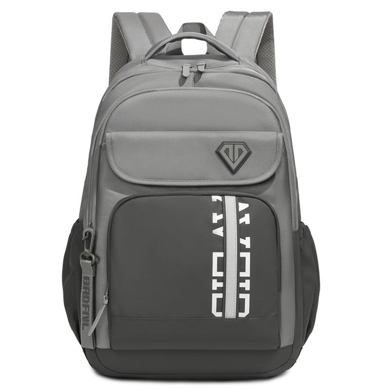 

Color Block Backpack Men Computer Backpack Large Capacity Student Schoolbag темно-сірий