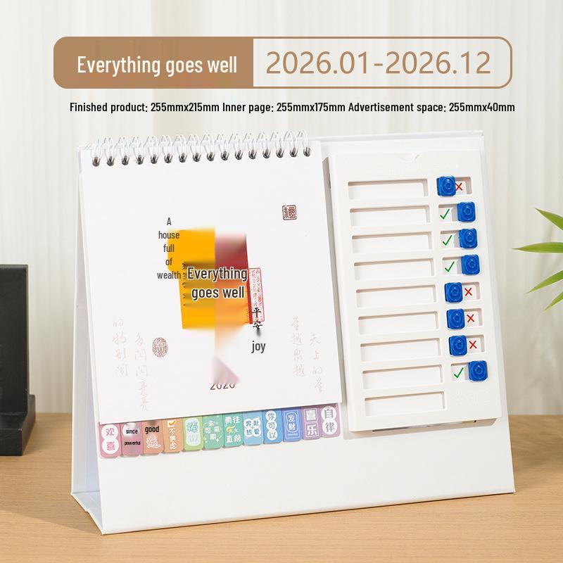 2026 Year of the Horse Wooden Desk Calendar with Custom Logo - Unique Punch Card Design for Business Office