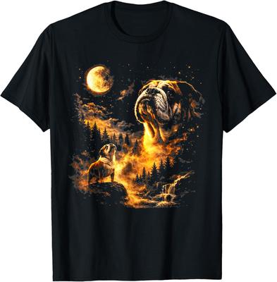 Bulldog Howling To The Moon Vintage 90s Funny Dog Graphic T-Shirt Gift S-4XL