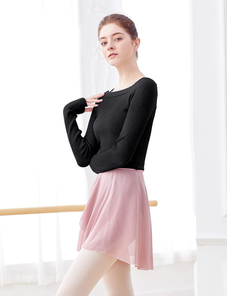 Daydance Adult Ballet Ballet Dance Ballet Wrap Pullover Sweater for Size L Sweater, Women's Warm-Up Sweater, Leotards, Black,