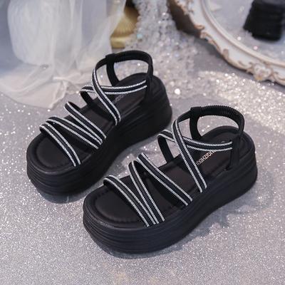 Fashion New Style Round Toe Wedge Cross Strap Platform Women's Shoes Fashion Casual Flat Sandals Chaussure Femme Roman Beach Shoes