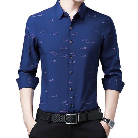 Modna męska koszula z długim rękawem, kołnierzykiem typu turn-down, nadrukiem w litery/paski i guzikami