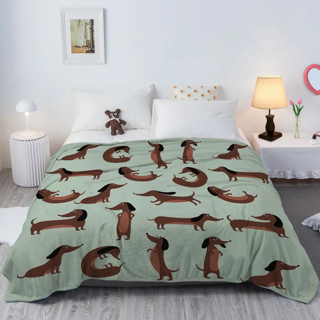 Die Dackel-Pose Decke Bedruckte Überwurfdecke Plüschige Flauschige Flanell-Fleece-Decke Weiche Überwürfe für Sofa Couch und Bett