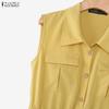 ZANZEA Women Casual Turn Down Collar Loose Sleeveless Dress