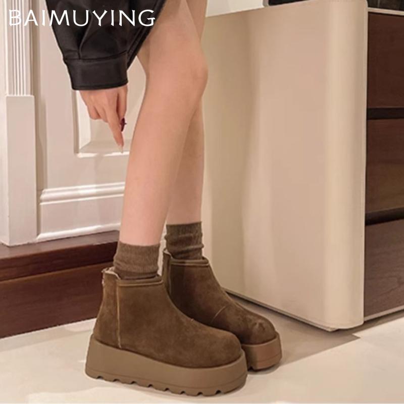 Suede Platform Women Snow Ankle Boots Designer Short Plush Mid Heels Cotton Shoes 2025 Trend Winter Warm Casual Botas De Mujer