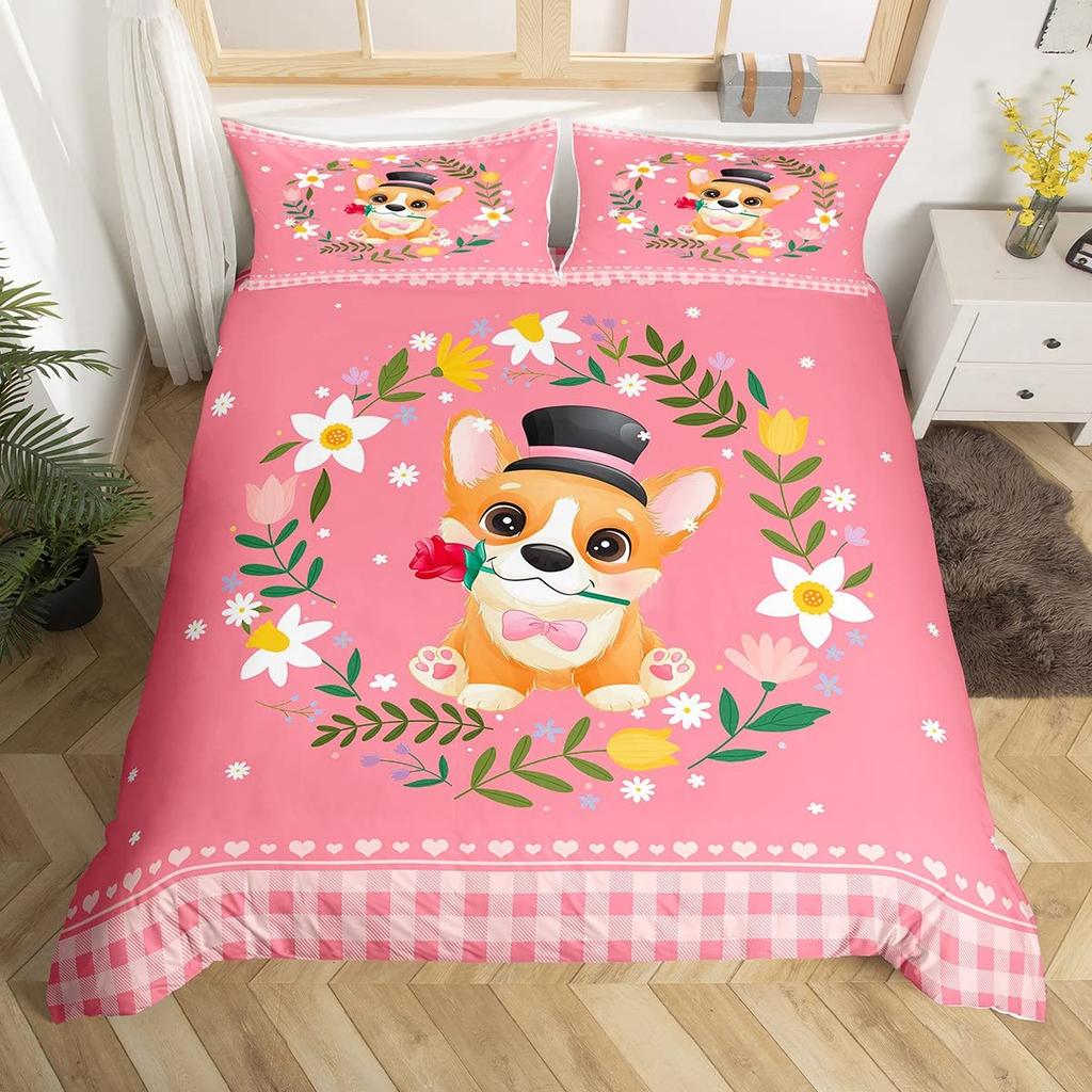 Kawaii Kaninchen Bettbezug Cartoon Tier Bettwäsche Set Geometrie Gitter Kariert Bettdeckenbezug Bunte Blumen Schmetterling Bettset