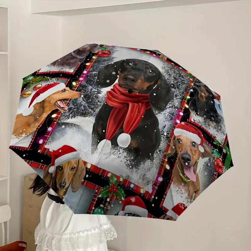 1pc Christmas Dachshund Decorative Plate Umbrella with Plastic Handle,Suitable for All Seasons Home Travel Outdoor UmbrellaDD330