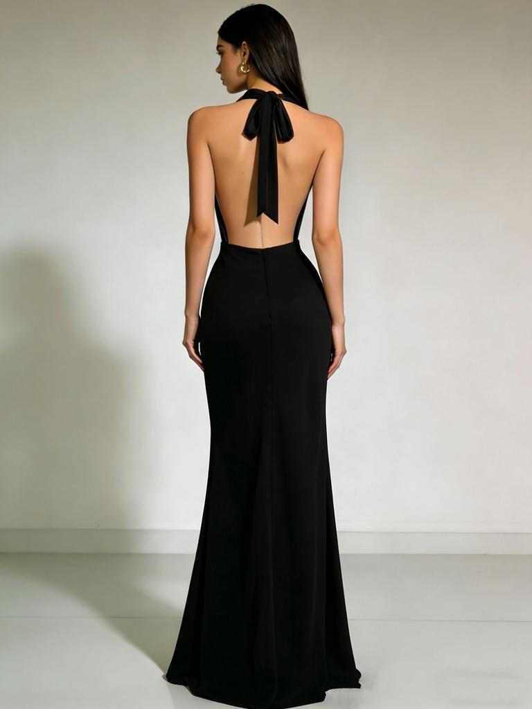European and American summer neck halter satin evening dress dress, high-end party sexy bridesmaid dress