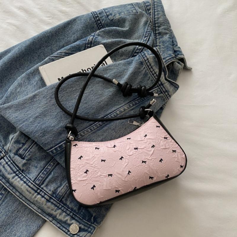 Y2k Pink Bow Armpit Bag for Women, New Fashiable and Versatile Texture Light Luxury Single Shoulder Small Square Bags